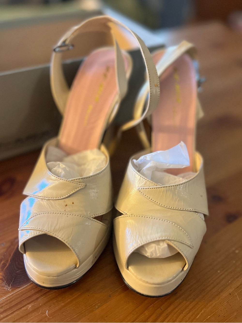 Women's Cream Peep-Toe Ankle Strap Heels